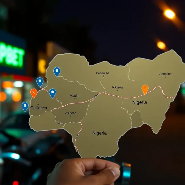 Map highlighting accessibility of Forebet Oldmobile services in Nigeria with navigation tips