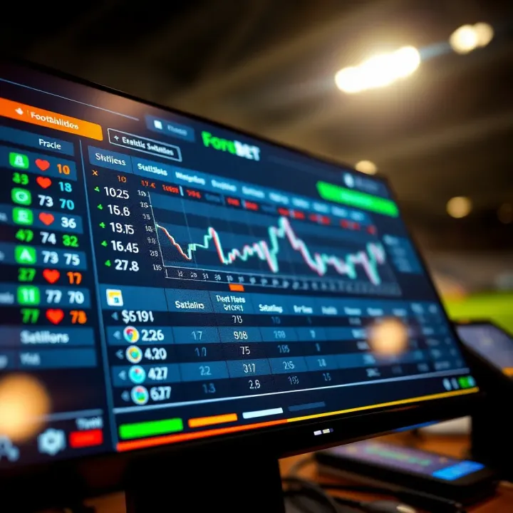 Graph showing football match statistics and betting odds analysis on a digital screen