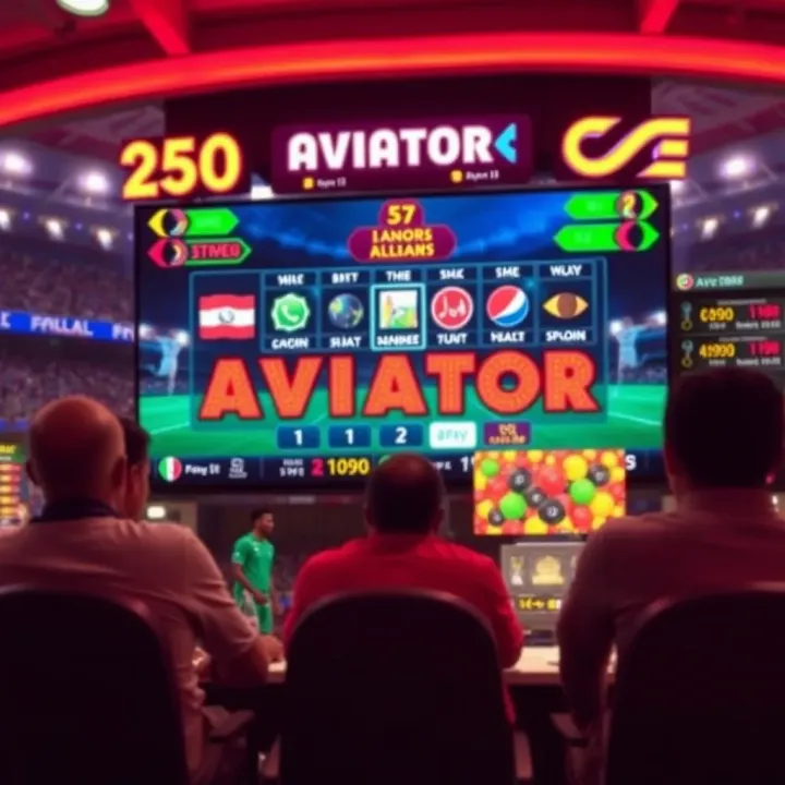 Dynamic digital scoreboard featuring colorful Aviator game graphics over a sports betting background