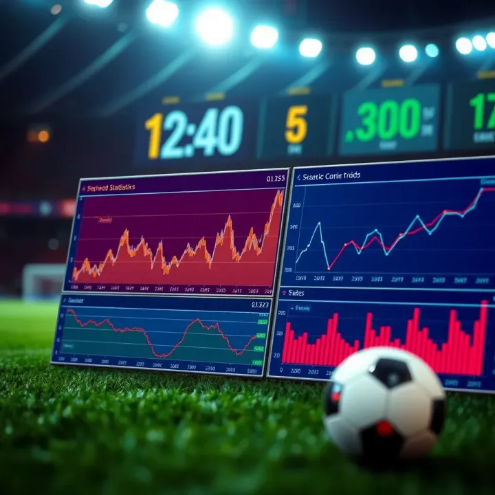 Illustration of football statistics and betting odds with charts and trend lines