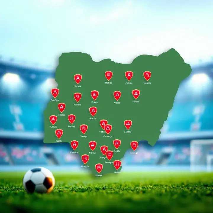 Integrating Local Football Knowledge with Forebet Tips in Nigeria Map of Nigeria highlighting football stadiums combined with betting strategy icons