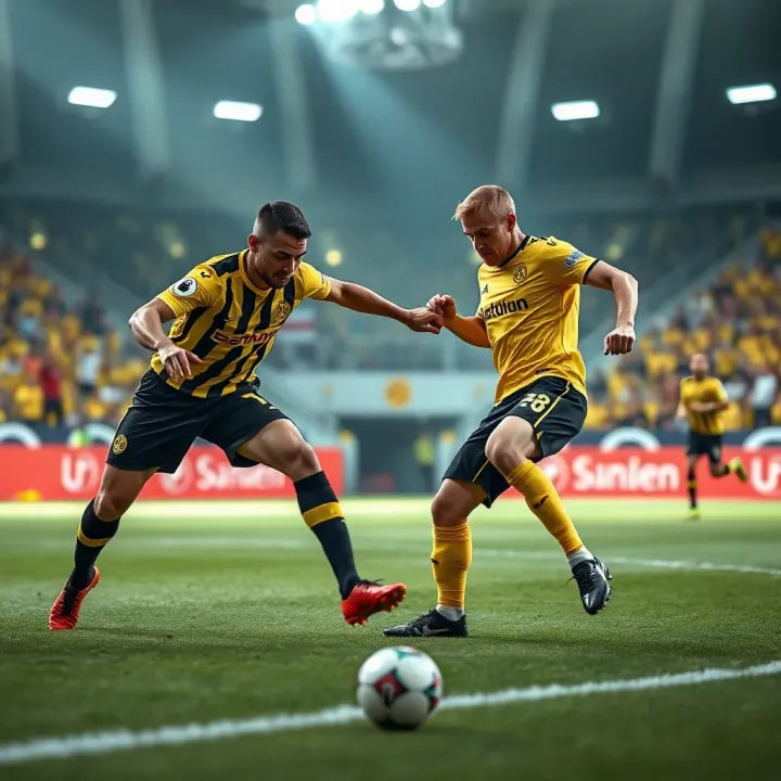Borussia Dortmund and Union Berlin players competing for the ball during a Bundesliga match
