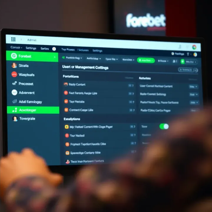 Control panel displaying user management and content settings for Forebet administrators