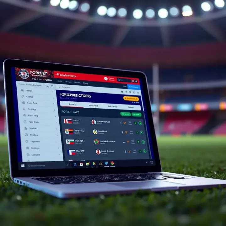Forebet app interface displaying football match predictions on a Windows laptop screen