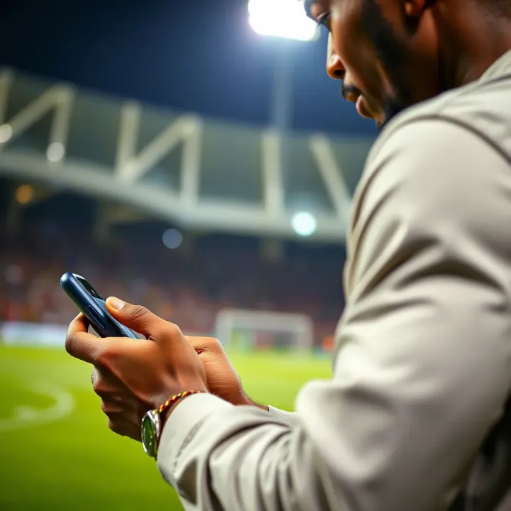 Using Forebet Bonanza to Enhance Football Betting in Nigeria Nigerian football fan using mobile device to check betting tips and forecasts
