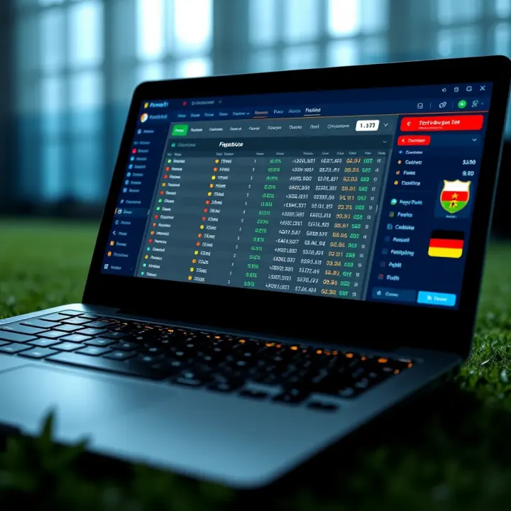 Forebet Cameroon Online Football Betting Tips and Analysis A laptop screen showing detailed betting odds and statistical analysis for an upcoming football match