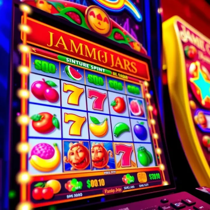 Forebet Jammin Jars Slot Game Interface Colorful Jammin Jars slot game screen showing vibrant fruit symbols and sparkling bonuses