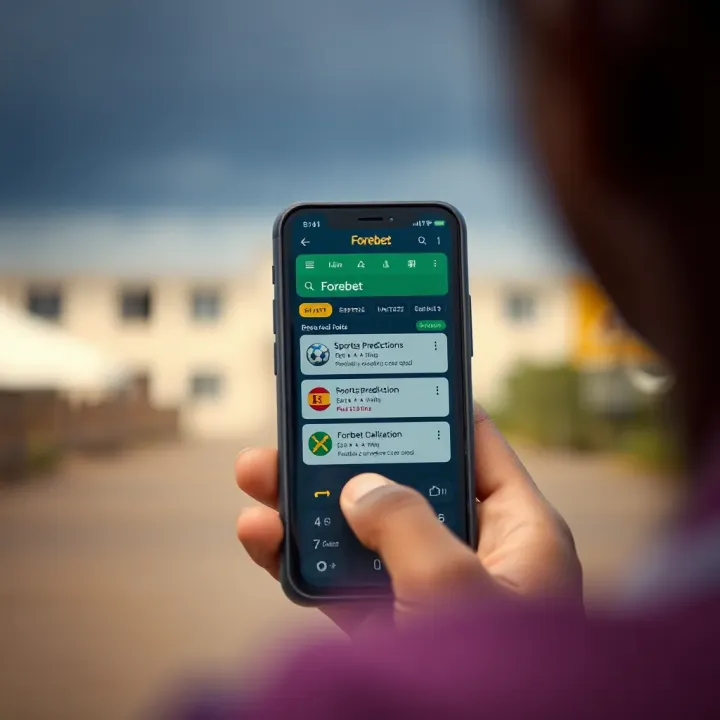 Basic mobile phone showing Forebet Lite app features including sports predictions and navigation options