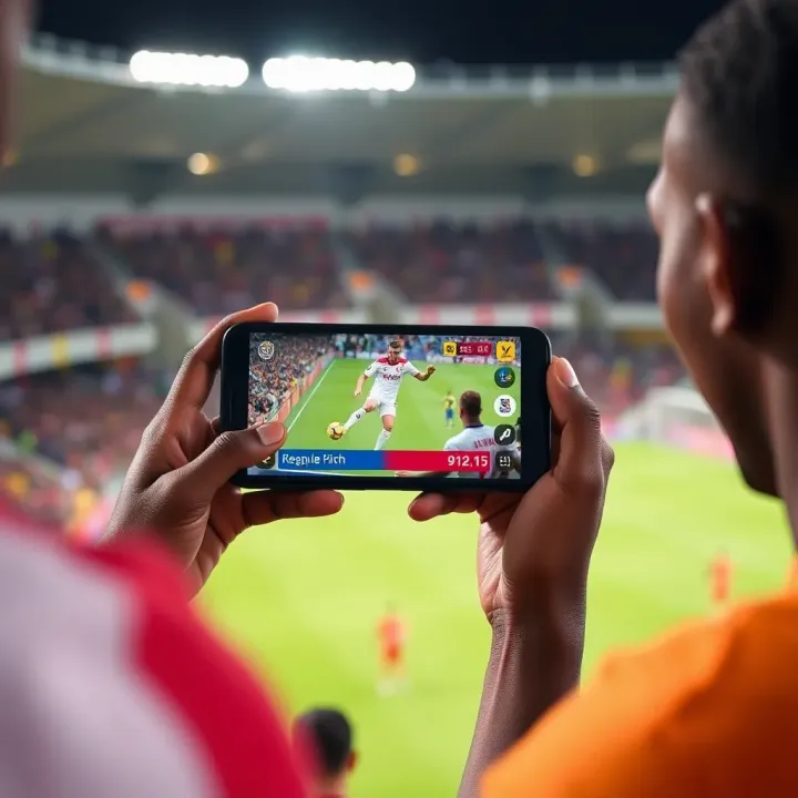 Forebet Live Streaming Access for Nigerian Premier League Fans Nigerian football fan watching Premier League match on smartphone with Forebet live streaming interface