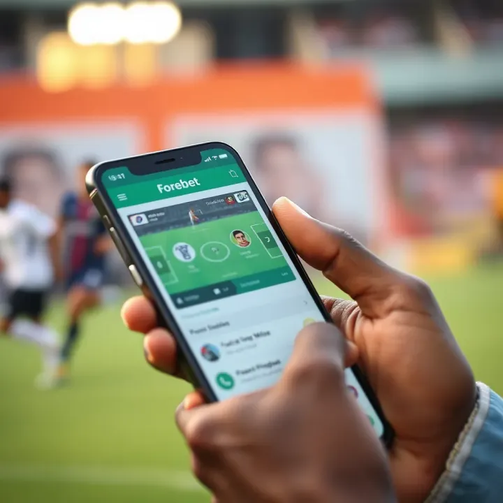 Mobile phone displaying the Forebet Mlite app interface with football match predictions
