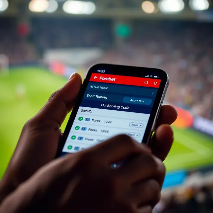 Mobile phone screen displaying Forebet mobile booking code interface for football betting
