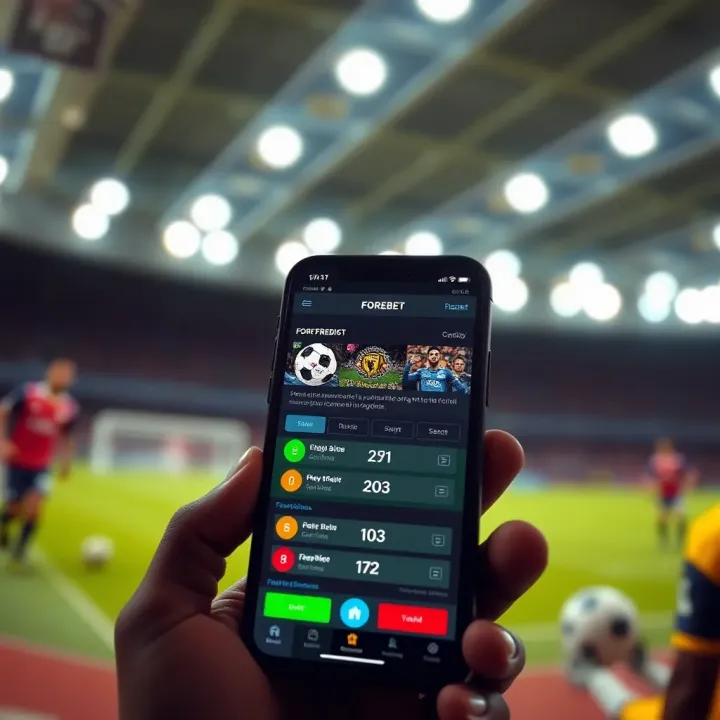 Mobile phone displaying Forebet Mobile Lite football predictions interface