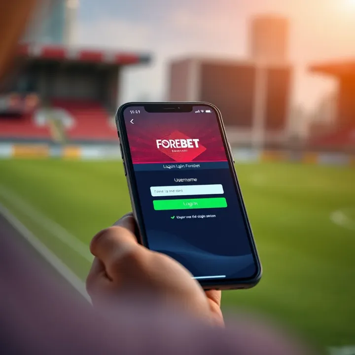 Mobile phone showing ForeBet login interface with username and password fields