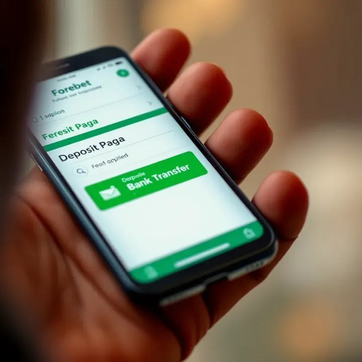 Mobile screen showing Forebet Paga app with deposit options and a highlighted bank transfer method