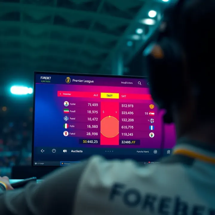 Digital display showing Premier League match predictions and stats on Forebet platform