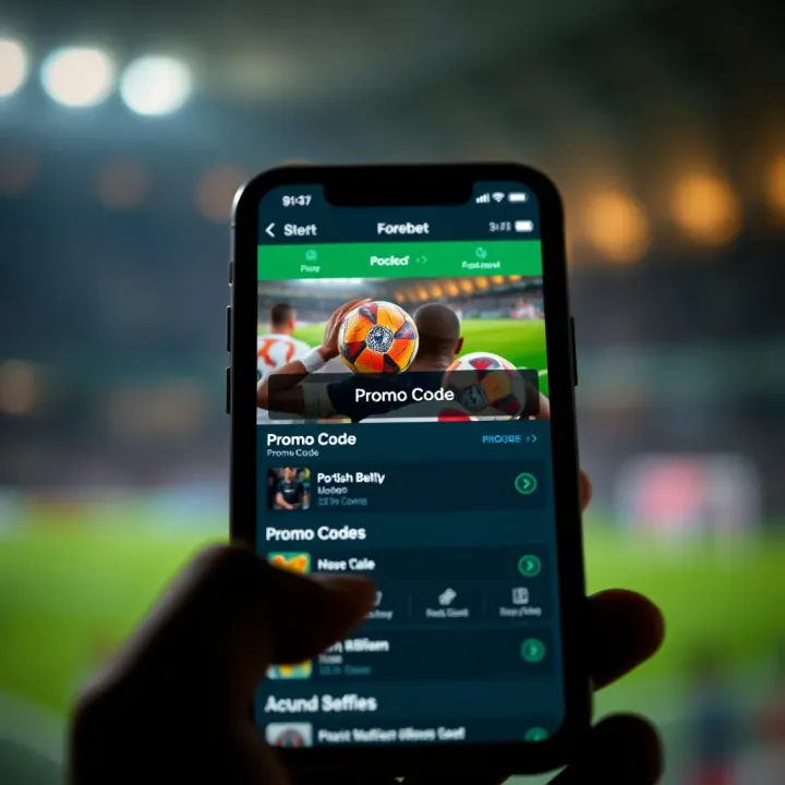 Mobile phone screen displaying Forebet betting interface with highlighted promo code area