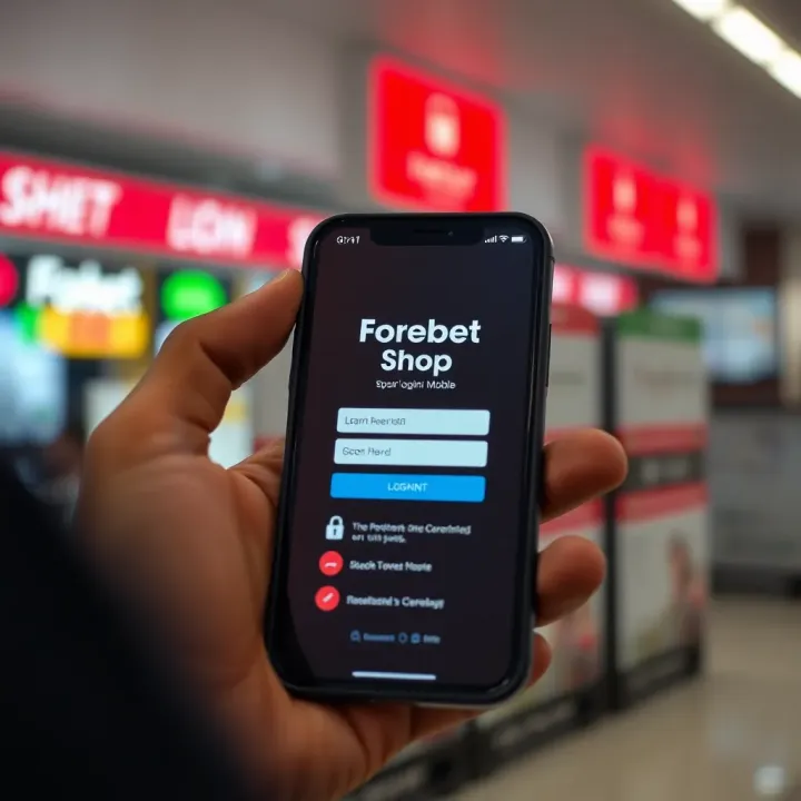 Smartphone showing Forebet Shop login screen with security icons