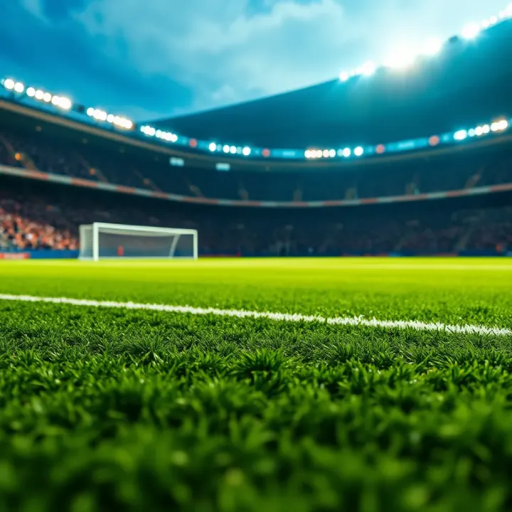 Foreground football field with digital data overlays representing betting statistics and predictions