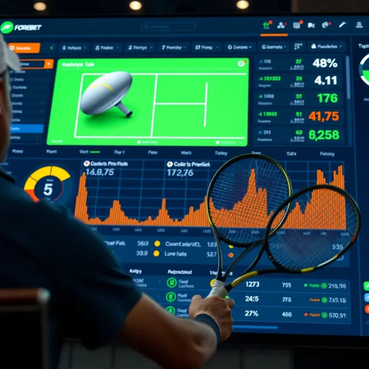 Visualizing Tennis Match Predictions with Forebet Analytics Graphical representation of tennis match statistics and prediction data on digital dashboard