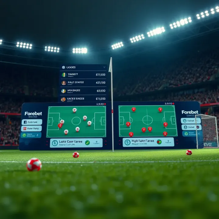 A football pitch with strategic markers and betting odds displayed on a digital screen