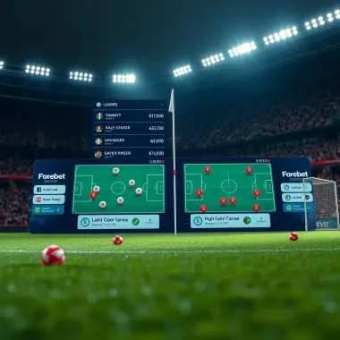 Strategic Football Betting with Real-Time Predictions in Nigeria A football pitch with strategic markers and betting odds displayed on a digital screen