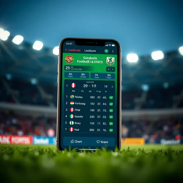 Smartphone screen displaying live football match scores and statistics from popular sports app