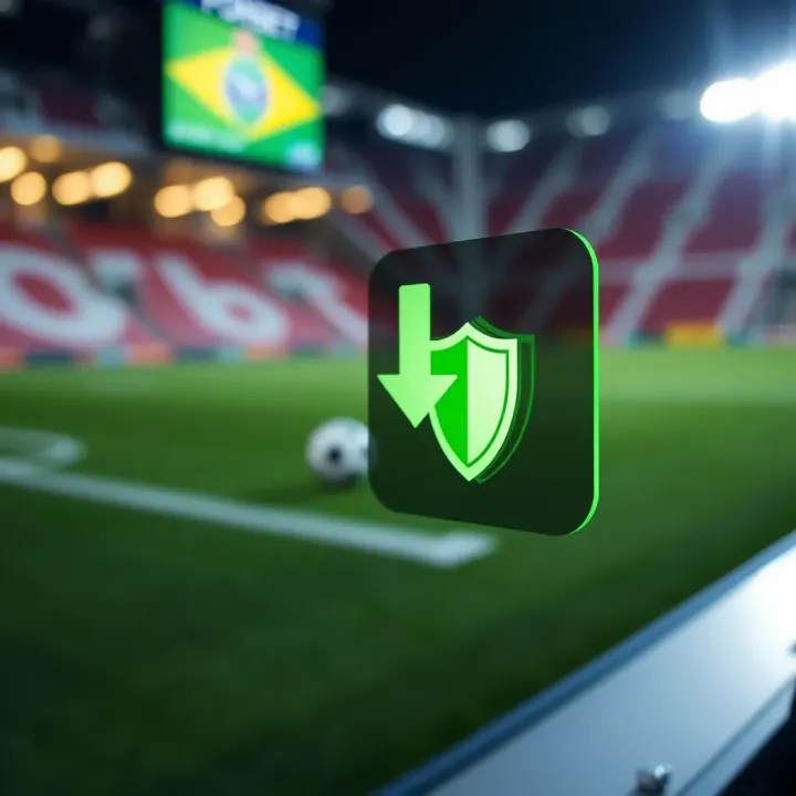 Illustration of a secure APK download icon with shield symbol and football graphics