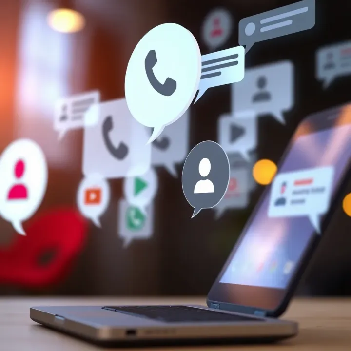Illustration of various communication channels including phone and chat bubbles for Forebet support