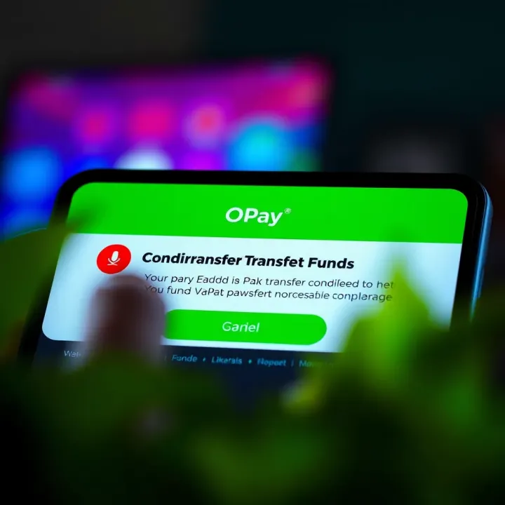 OPay wallet interface showing successful fund transfer notification