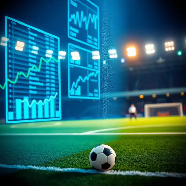 Conceptual visualization of technology influencing football betting trends with data graphs and a football field