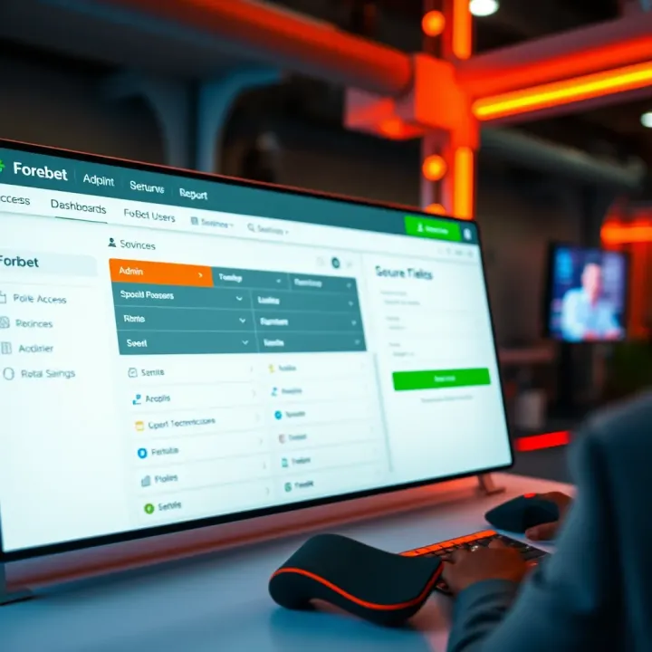 Dashboard interface showing Forebet admin login with secure access fields