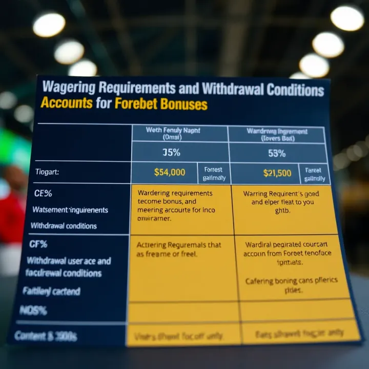 Chart explaining wagering requirements and withdrawal conditions for Forebet bonus accounts