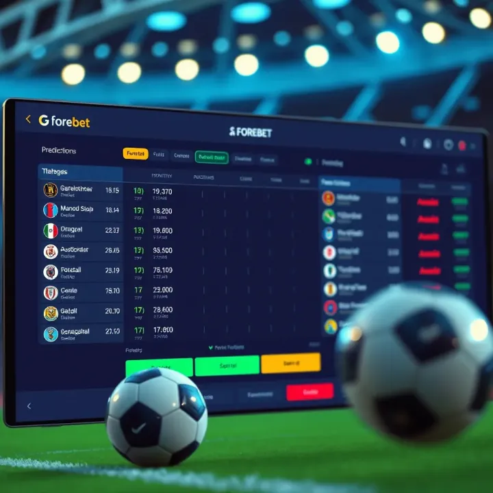 Graphical interface showing football match predictions with statistics and odds