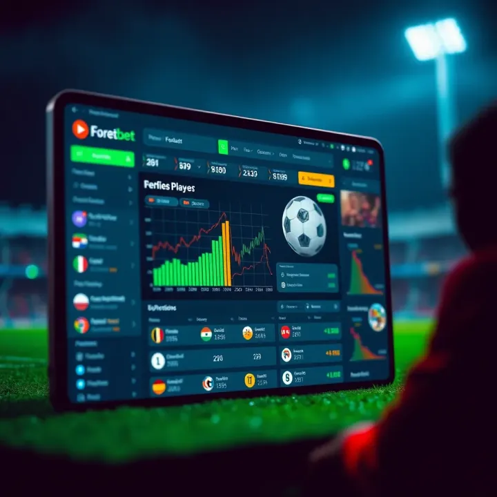 Overview of Forebet Football Prediction Platform Interface Illustration of a digital football prediction platform interface with charts and football icons