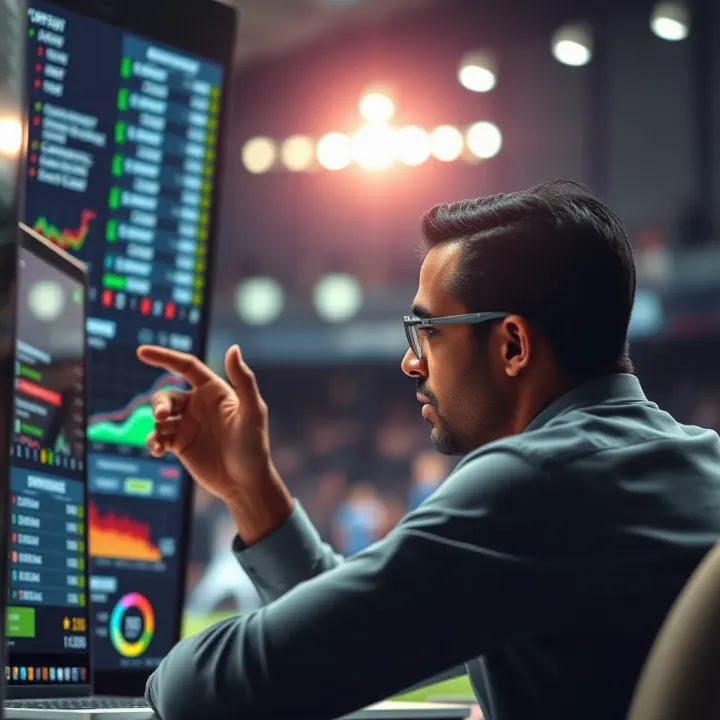 Illustration of a bettor analyzing football data and making informed decisions